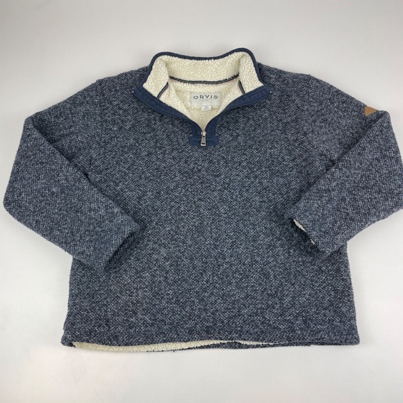Orvis Men's Size M Brighton Sherpa Lined 1/4 Zip Pullover Sweater Blue - Picture 1 of 5